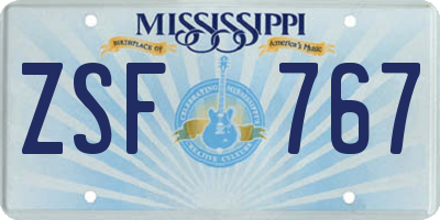 MS license plate ZSF767