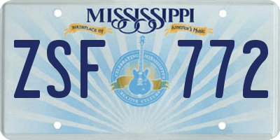 MS license plate ZSF772