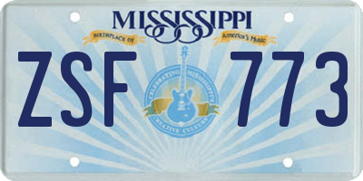 MS license plate ZSF773