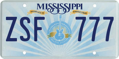 MS license plate ZSF777