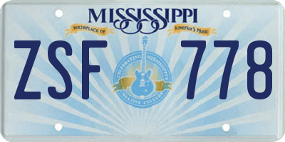 MS license plate ZSF778