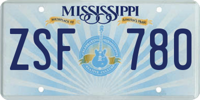 MS license plate ZSF780