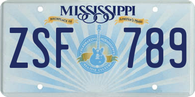 MS license plate ZSF789