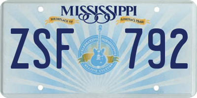 MS license plate ZSF792
