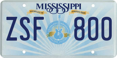 MS license plate ZSF800