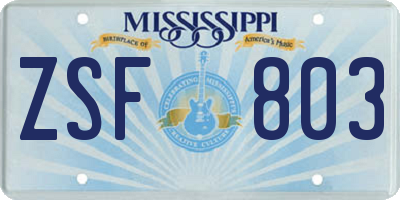 MS license plate ZSF803