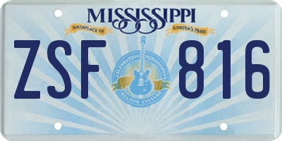 MS license plate ZSF816