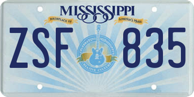 MS license plate ZSF835