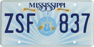 MS license plate ZSF837