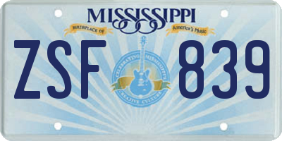 MS license plate ZSF839