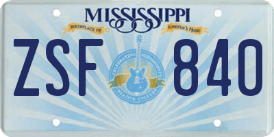 MS license plate ZSF840