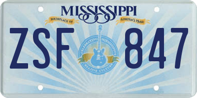 MS license plate ZSF847