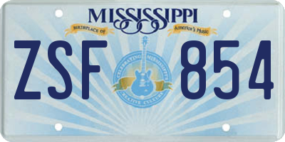 MS license plate ZSF854