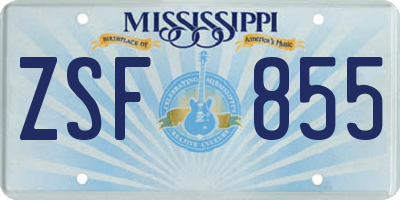 MS license plate ZSF855