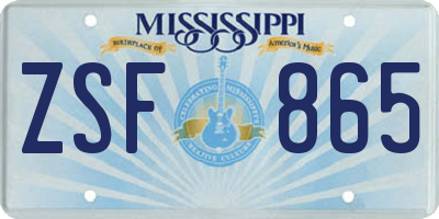 MS license plate ZSF865