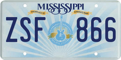 MS license plate ZSF866