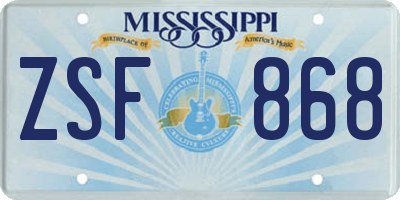 MS license plate ZSF868