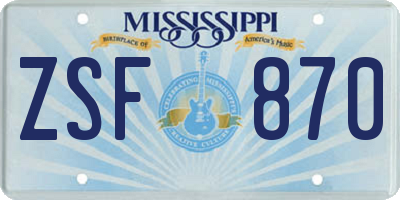MS license plate ZSF870