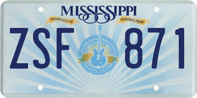 MS license plate ZSF871