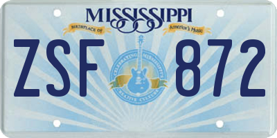 MS license plate ZSF872