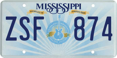 MS license plate ZSF874