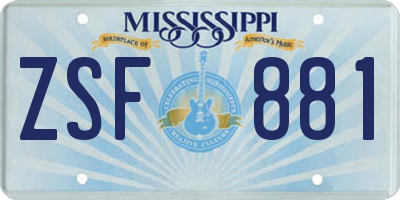 MS license plate ZSF881