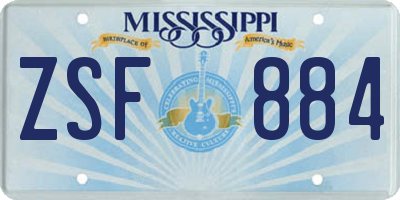 MS license plate ZSF884