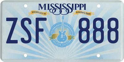 MS license plate ZSF888