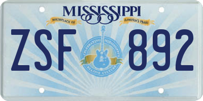 MS license plate ZSF892