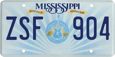 MS license plate ZSF904