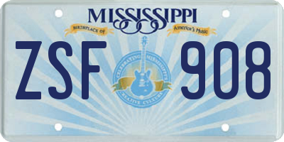 MS license plate ZSF908