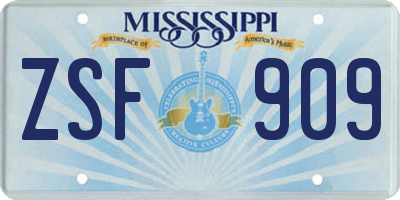 MS license plate ZSF909