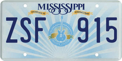 MS license plate ZSF915
