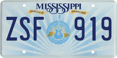 MS license plate ZSF919