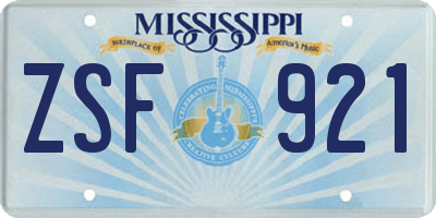 MS license plate ZSF921