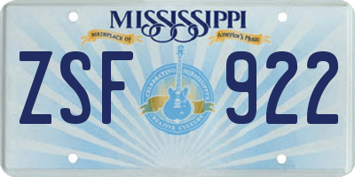 MS license plate ZSF922