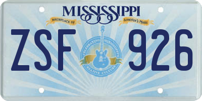 MS license plate ZSF926