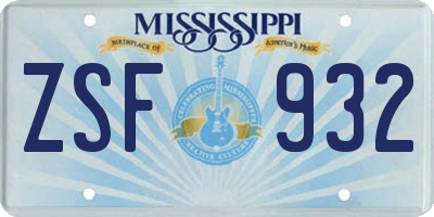 MS license plate ZSF932