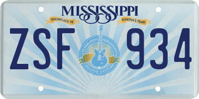 MS license plate ZSF934
