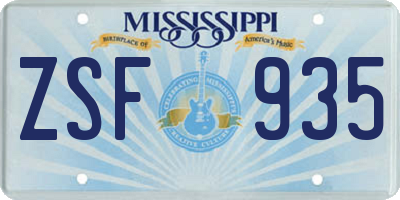 MS license plate ZSF935