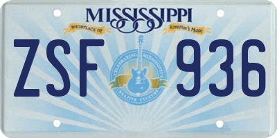 MS license plate ZSF936