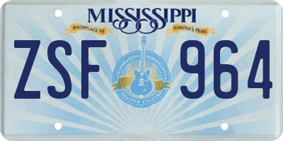 MS license plate ZSF964