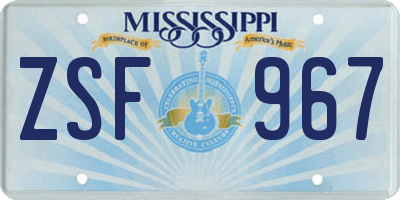 MS license plate ZSF967