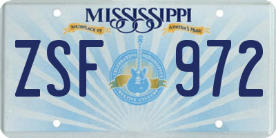 MS license plate ZSF972