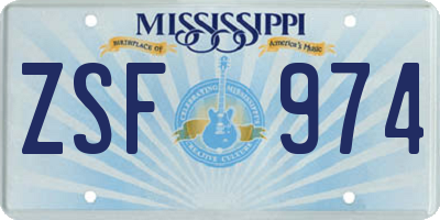 MS license plate ZSF974