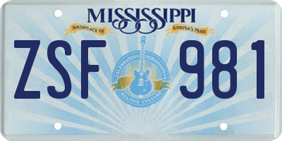 MS license plate ZSF981