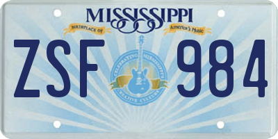 MS license plate ZSF984