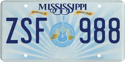 MS license plate ZSF988