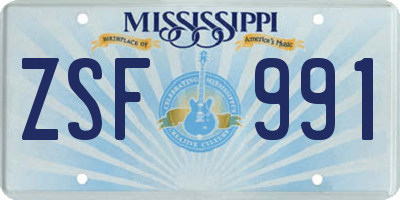 MS license plate ZSF991