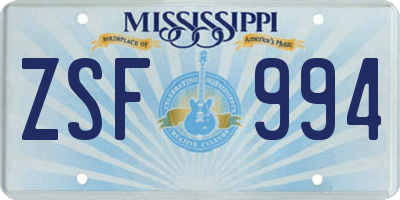MS license plate ZSF994